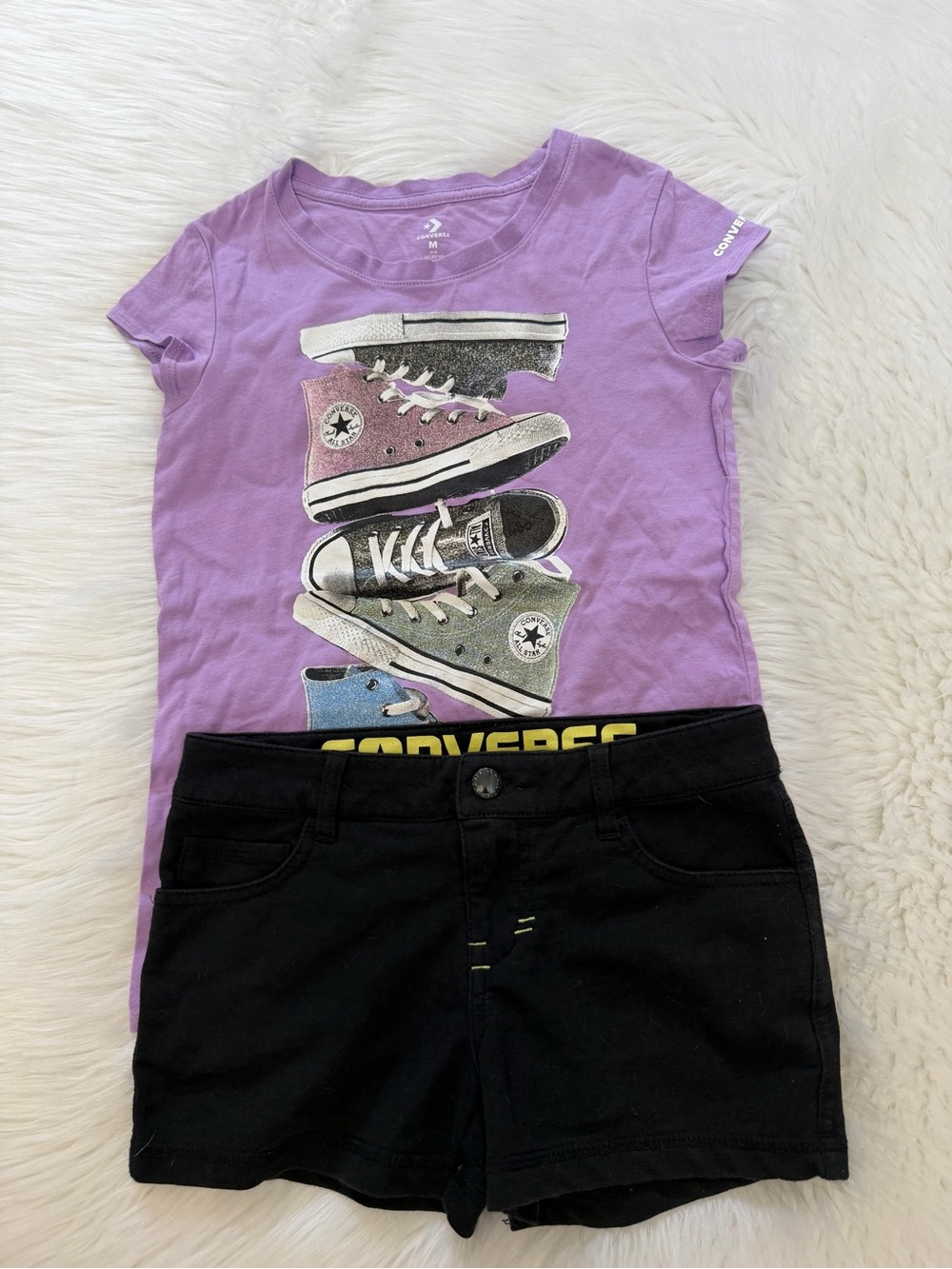 Converse Purple Graphic Tee w/Black Short Outfit Sz M
